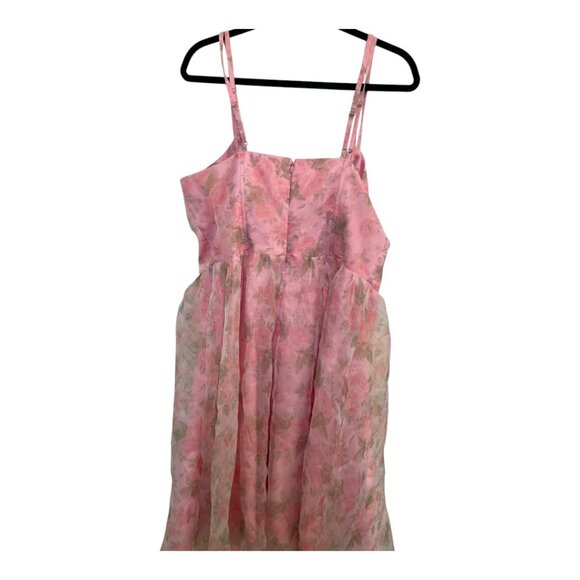Unique Vintage Pink Floral Organza Swing Dress 1950s Sz 1x #7 - Picture 2 of 7